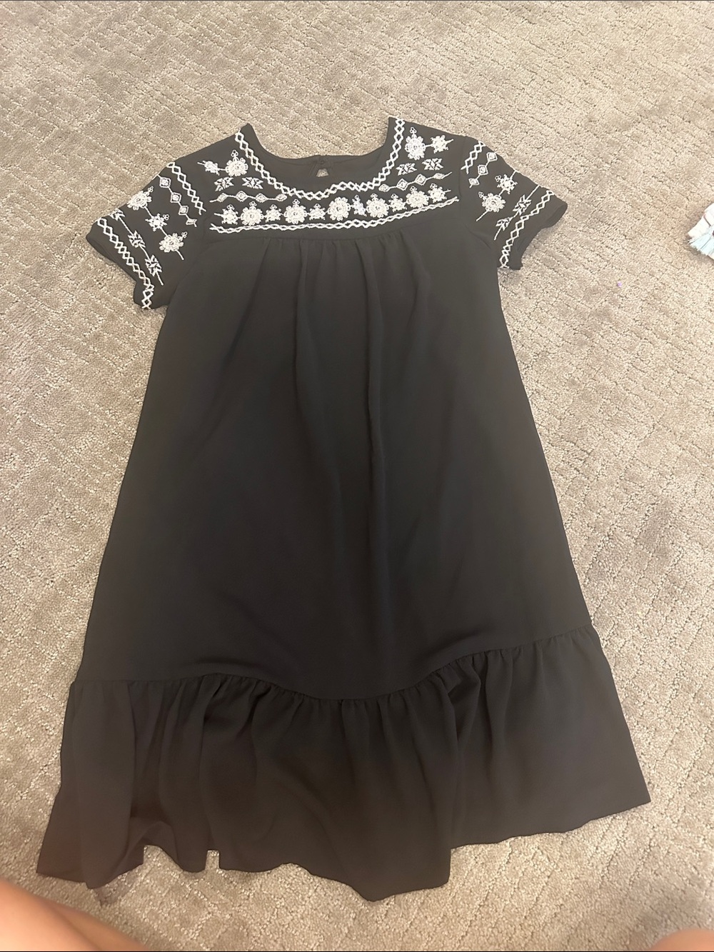GB girls Black Dress with White Embroidered Yoke